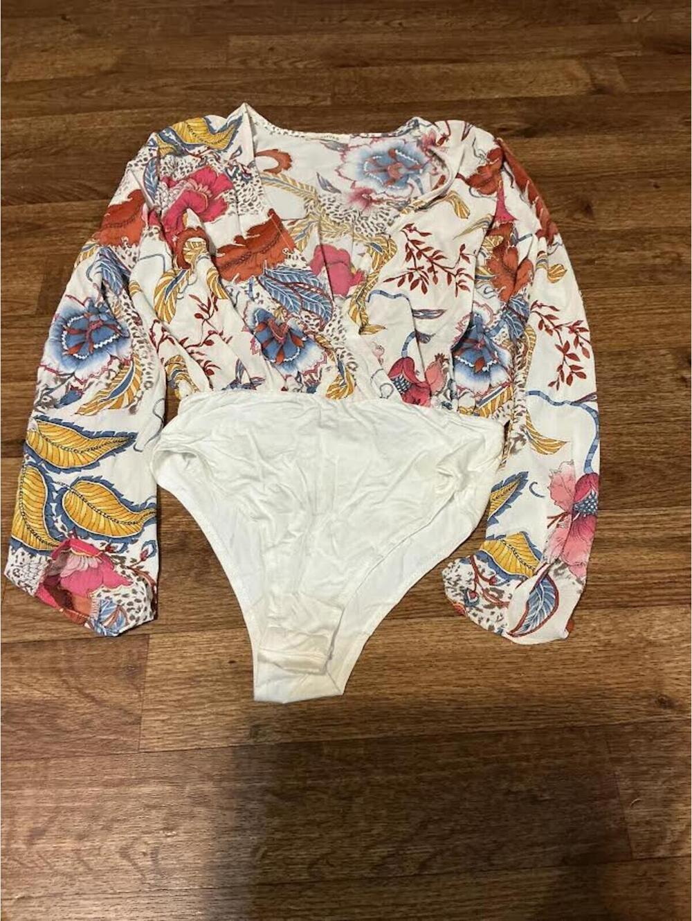 Floral Print Long Sleeve Bodysuit with White Bottom